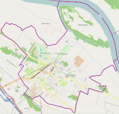 Mapa konturowa Ciechocinka, blisko centrum na lewo znajduje się punkt z opisem „Parafia Świętych Apostołów Piotra i Pawła w Ciechocinku”