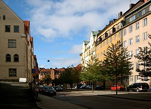 Vy från Råsundavägen mot Stråket.