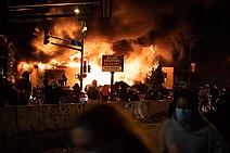 A building burning in Minneapolis on May 29