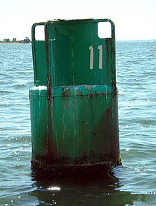 Green can #11 near the mouth of the Saugatuck River.