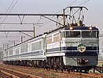 EF65 class electric locomotive number 105 pulls the Euroliner train in Japan in 2009