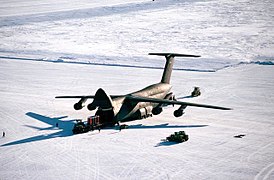 United States Air Force C-5 Galaxy being off-loaded at Pegasus Field.