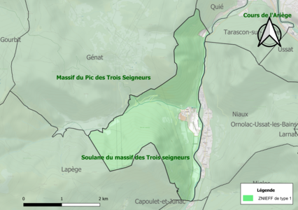 Carte des ZNIEFF de type 1 sur la commune.