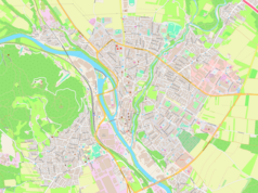 Mapa konturowa Kranja, po lewej nieco u góry znajduje się punkt z opisem „Bauhenk”