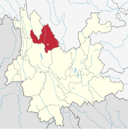 Location of Lijiang City jurisdiction in Yunnan