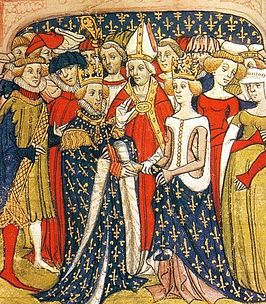 Huwelijk van Maria van Brabant met de Franse koning Filips III (1274) in de Grandes Chroniques de France