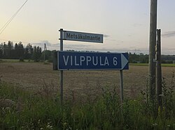 Vilppulan opastekyltti Takamaalla Vilppulan kaupunginosassa