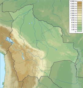 A map of Bolivia; the volcano is in the southernmost corner.