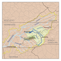 En un mapa del río French Broad (→ río Tennessee → Ohio → Misisipi)