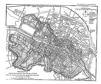 Premier plan : Cours de la Seine dans l'étendue de Paris avec les chutes des ruisseaux qui s'y jettent directement. On a marqué sur ce plan les diverses fontaines de cette ville (1742)