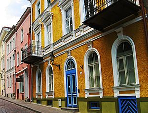 Colorfully painted buildings in Old Town Tallinn