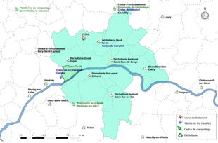 Carte présentant les différents points de traitement des déchets de Orléans-Métropole.