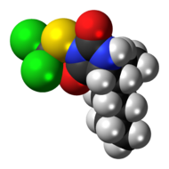 Space-filling model of the clodantoin molecule