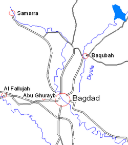 Map showing Abu Ghraib near Baghdad