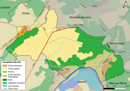 Carte des infrastructures et de l'occupation des sols en 2018 (CLC) de la commune.