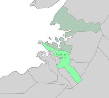 Kortið av Reykjavíkurvaldøminu suður