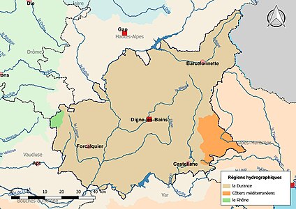 Le territoire des Alpes-de-Haute-Provence est dans une seule région hydrographique.