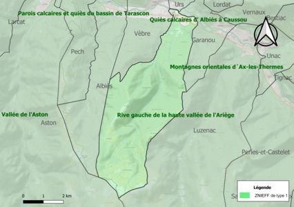 Carte des ZNIEFF de type 1 sur la commune.