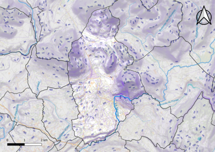 Carte montrant en couleurs le relief d'une commune