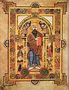 A page from the Book of Kells, an illuminated manuscript created in the British Isles in the late 8th or early 9th century