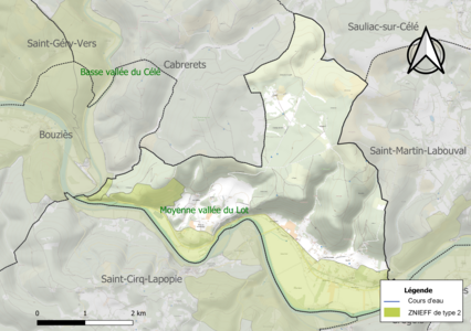 Carte des ZNIEFF de type 2 sur la commune.