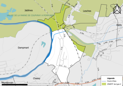 Carte des ZNIEFF de type 2 de la commune.