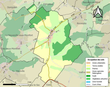 Carte en couleurs présentant l'occupation des sols.