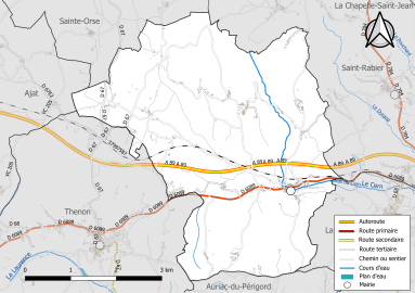 Carte en couleur présentant le réseau hydrographique de la commune