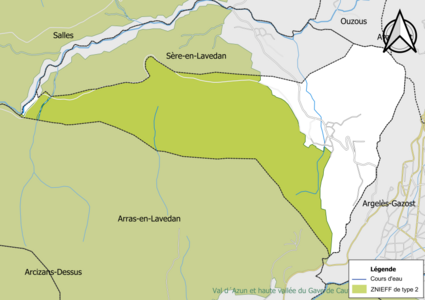 Carte de la ZNIEFF de type 2 sur la commune.