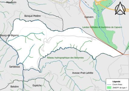 Carte de la ZNIEFF de type 1 sur la commune.