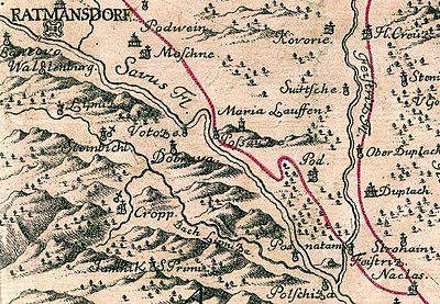 Dobrave na zemljevidu 1744