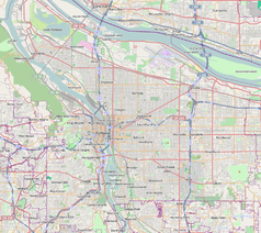 Mapa konturowa Portland, w centrum znajduje się punkt z opisem „Veterans Memorial Coliseum”