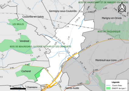 Carte des ZNIEFF de type 1 de la commune.