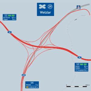 Übersichtskarte Autobahnkreuz Wetzlar