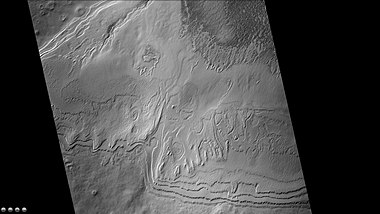 Layers in Rayleigh crater, as seen by CTX camera (on Mars Reconnaissance Orbiter). Note: this is an enlargement of the previous image of Rayleigh crater.