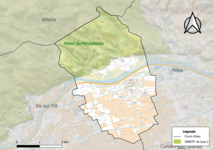 Carte de la ZNIEFF de type 2 sur la commune.