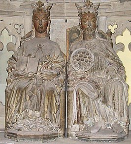 Sculptuur op de kathedraal van Maagdenburg, vermoedelijk Otto I en zijn vrouw Edith.