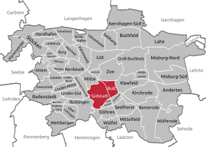 Lagekarte des Stadtbezirks Südstadt-Bult in Hannover