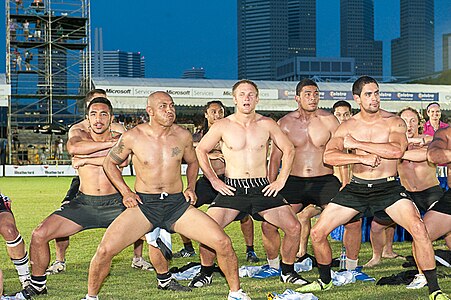 Rugbymen réalisant un haka, Nouvelle-Zélande.