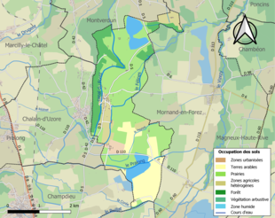 Carte en couleurs présentant l'occupation des sols.