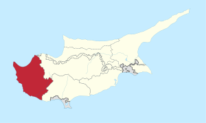 Location of the district in Cyprus (in red)