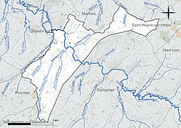 Carte en couleur présentant le réseau hydrographique de la commune