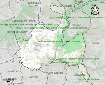 Carte des ZNIEFF de type 1 sur la commune.