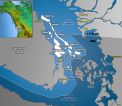 Location of Penelakut Island in the Gulf Islands (labelled as Kuper Island)