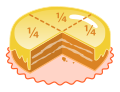 Image 14A cake with one quarter (one fourth) removed. The remaining three fourths are shown by dotted lines and labeled by the fraction ⁠1/4⁠ (from Fraction)