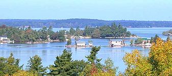 Several of the Thousand Islands viewed from New York toward Ontario