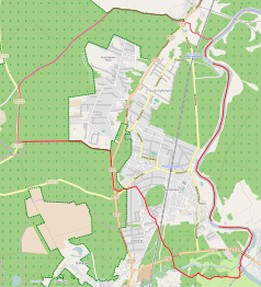 Mapa konturowa Puszczykowa, na dole nieco na prawo znajduje się punkt z opisem „Lądowisko Puszczykowo”