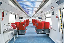 The interior of a Business Class carriage