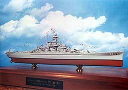 1/720 scale plastic model of the USS Massachusetts (BB-59).