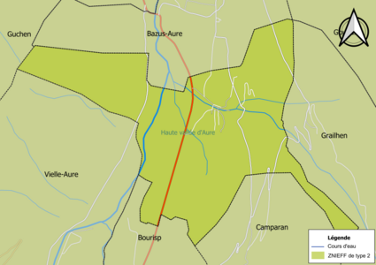 Carte de la ZNIEFF de type 2 sur la commune.